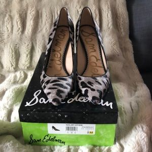 Sam Edelman Hazel Heel- Pointed Toe Pump. Grey Leopard. Size 8